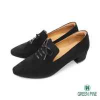 在飛比找momo購物網優惠-【GREEN PINE】尖頭絨布蝴蝶結樂福跟鞋黑色(0065