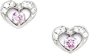 [JewelryWeb] 925 Sterling Silver Plated October Pink 3x3mm CZ Love Heart Screw Back Earrings 7x9mm Stud Earring for Women