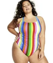NWT Tabitha Brown x Target SIZE LARGE 12-14 One Piece Swimsuit Rainbow Striped