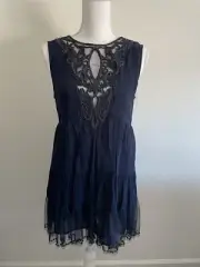 Zara Navy Blue Tunic Tiered Sequin Open Back Top Sleeveless NWT Sz Xs