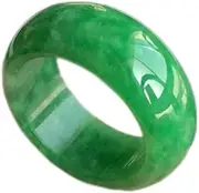 [Oligage] Hand-Carve Jade Ring Full Green Inner Diameter Fashion Accessories Men Women Luck Gifts Amulet