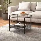 Round Coffee Tea Table 2-Tier Tempered Glass Side End Table with Storage Shelf