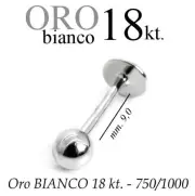 Piercing Body Tragus 9mm Corpo Labret Lip White Gold 18kt.