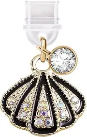 TP418 Type-C USB Charging Port Anti Dust Plug Little Crystal Shell Cell Phone Charm for iPhone 15 /Samsung/OnePlus/Xiaomi/oppo Android Phones (Black), approx.1.7 cm (L) x 0.35 cm (D) x