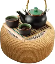 Outdoor Pouf Ottoman Waterproof - Woven Round Outdoor Poufs - Tatami Floor Cushion for Home Garden Coastal Living Porch Exterior Deck Poolside Seating