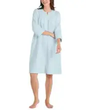Miss Elaine Embroidered Waffle Knit Snap Front Robe 2X Mint $72 Knee Length NWT