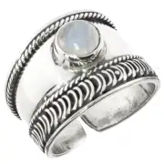 925 Sterling Silver Bali Handmade Round Moonstone Sterling Toe Ring