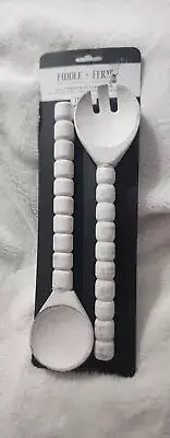 Fiddle + Fern Set of 2 Beaded Wooden Salad Servers 12in