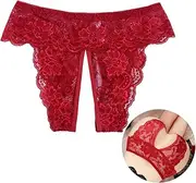 [Generisch] Thong Sexy Panties Women's Open Briefs Lace Underwear Transparent Underwear Erotic Brazilian Hipster Large Sizes Lingerie with Open Crotch Low Rise Floral Thong Black Red