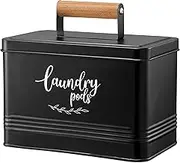PERFNIQUE Laundry Pods Container, Farmhouse Laundry Pods Holder with Lid for Laundry Room Decor and Accessories, Metal Detergent Pods Container for Laundry Room Organization and Storage (Black, Pods)