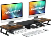 Dual Monitor Stand Riser Wood Storage Home Office 2 Monitors Desktop Organizer