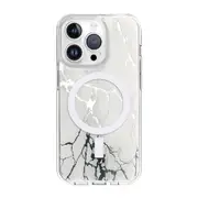 MCC Shockproof Case iPhone 15 Clear Cover Sleek Pattern MagSafe Apple [White Marble]
