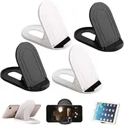 4 Pcs Foldable Cell Phone Stand, Oval Shaped Multi-Angle Universal Pocket Mobile Phone Holder, Portable Adjustable Desktop Holder Compatible with Tablets Smartphones Kindle (Black & White)