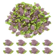100 Pcs Mini Ribbon Roses Flowers Bows for Crafts, 15mm/0.6" Dia, Dusty Rose