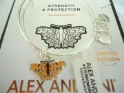 Alex and Ani COMMA BUTTERFLY Shiny Silver Charm Bangle New W/Tag Card & Box
