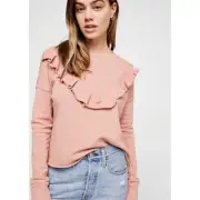 FREE PEOPLE OB814959 Ooh La Ruffle Sweatshirt Pullover Top Peach Cotton ( S )