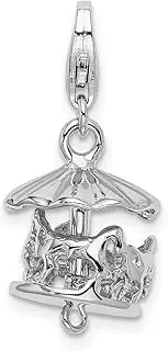 [JewelryWeb] 925 Sterling Silver Solid Polished Fancy Lobster Closure Artisan Oxidized Moveable Carousel With-Lobster Clasp Charm Pendant Necklace 26x13mm