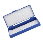 50-Place Micro Slide Lab Microscope Box Blue Plastic