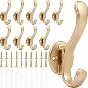 10 PCS Gold Coats Hooks Kit Solid Versatile Brass Wall Gold Hooks Set Metal Hooking Hanger Wall Mounted for Your Bedroom