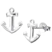 10mm Ship Anchor Earrings 925 Sterling Silver Small Studs Push Back