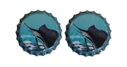 Beer Bottle Caps - Blue Swordfish - 1 Pair