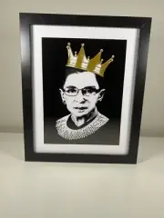Notorious RBG Ruth Bader Ginsberg Art Work w/Crown In Black Frame