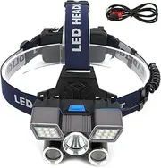 LED Headlamp USB Rechargeable Adjustable Flashlight Camping Emergency Red Blue Warning Capable Kids Adults Aluminum Alloy