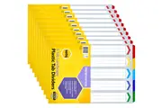 10 Pack Marbig Tab Dividers Landscape Manilla Board 5-Tab A3 Assorted Colours