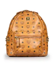 Brown Leather Logo Print Backpack