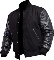[Trendy Jacket] Men's Varsity Letterman Jacket - High School College Baseball Bomber Jacket Wool + Faux Leather Jacket Men