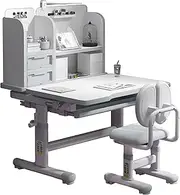Kids Desk and Chair Set Height-Adjustable Children's Study Table and Chairs with Tilting paintable Tabletop for Boys and Girls(Gray)
