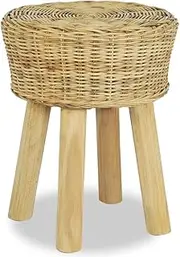 Rustic Bar Stools Rattan Antique Style Backless Stool Kitchen Chair Indoor-Outdoor