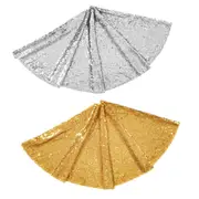 2pcs Round Christmas Tree Skirt Sparkle Sequins Xmas Tree Mats Tree Decorations for Home Decor -Gold and SilveRed