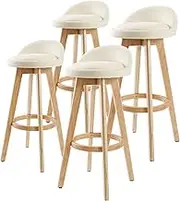 La Bella Leila Bar Stools Set of 4 – Beige Fabric Swivel Seat, 72cm Height – Plywood Legs with Circular Footrest – Scandinavian Mid-Century Style – Kitchen Island or Bar Seating – Easy Assembly
