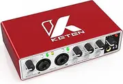 Keten USB Audio Interface for PC Computer Recording Music, 24 bit/192kHz Resolution Support 48V Phantom Power Streaming Podcasting Sound Card with XLR for Guitarists, Vocalists, Podcasters, Producers