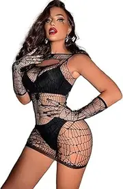[Generic] Women's Sheer Mesh Sleeveless Swim Cover Up Cut Out Backless Halter Mini Dress