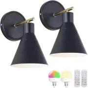 Rechargeable Batttery Operated Wall Sconces Set of 2, Wireless Battery Black