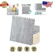 Durable 24" x 24" Interlocking Foam Tiles – Stylish Grey Wood Grain Design
