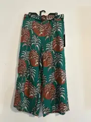 NICOLE MILLER 100% LINEN WIDE LEG PULL ON PALMS PRINT POCKET BELTED PANTS XL NWT