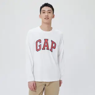 【GAP】男女同款 Logo長袖T恤 厚磅密織親膚系列-白色(451047)