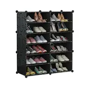 Black DIY Cube Shoe Cabinet Rack Storage Stackable Organiser 2 Column 6 Row