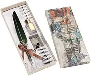 Baxnore Feather Writing Pen, Calligraphy Pen Set, Feather Fountain Pen Set, Calligraphy Feather Pen Set, Feather Pen Ink Set for Lover Teacher Classmate (Forest Green)