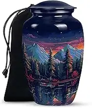 Lake and Mountains Funeral Memorial Urns - Urn for Ashes Adult Male & Female - Holds Upto 200 Cubic Inches - Decorative Cremation Large Urns (Size - 10 Inch)