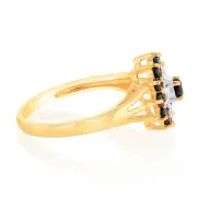 Natural Dark Round Sapphire & Diamond Ring in 9ct Yellow Gold, Q