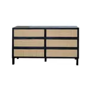 Roomlane Colton Chest of Drawers - Black Mango Wood and Rattan 6 Drawers