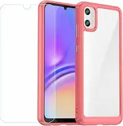 LCEHTOGYE Carbon Fiber Cover for Samsung Galaxy A05 + HD Tempered Glass,Shell Protective Back Case - Anti-Scratch Screen Protector for Samsung Galaxy A05 (6,7")-MFXC - Red