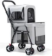 2 Layers pet Stroller for Dogs and Cats,4 Wheels pet pram cart with mesh Window and Door,Foldable pet Trolley with Detachable Cabin Bag,Swivel Front Wheel,Rear Wheel with Foot Brakes