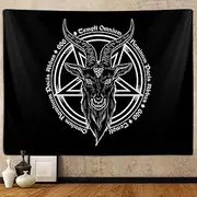 Satanic Pentagram Tapestry for Bedroom, Baphomet Statue Art Goat Head Skull Pagan Tapestries Wall Hanging for College Dorm Living Room Men Decor 60"X40", Black and White Gothic Demon Poster