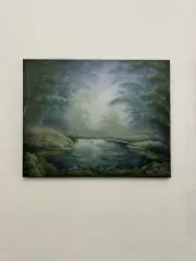 Bob Ross Style Forest Pond Swamp Wetland landscape oil painting 16x20