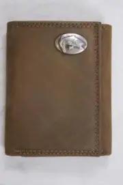 ZEP PRO Largemouth Bass Fish Crazy Horse Leather trifold Wallet Tin Gift Box